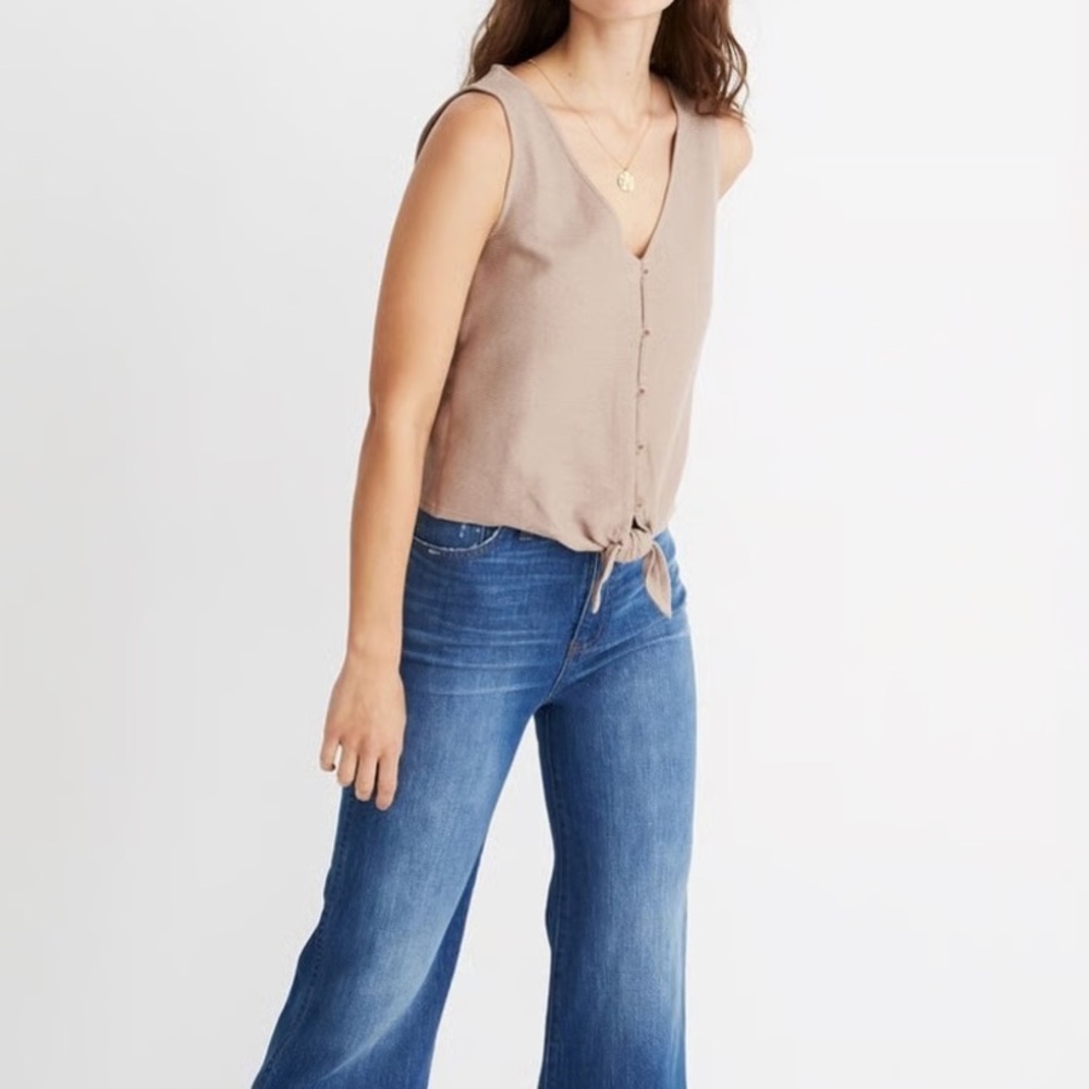BNWT MADEWELL Texture & Thread Button-Front Tie Tank Top